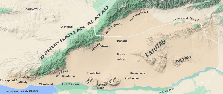 Altyn-Emel Aktau Mountains on the Map